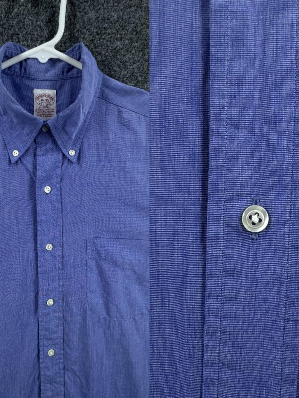 Brooks Brothers Jamaica 16 35 Blue Button-Down Pocket Solid Long Sleeve Shirt